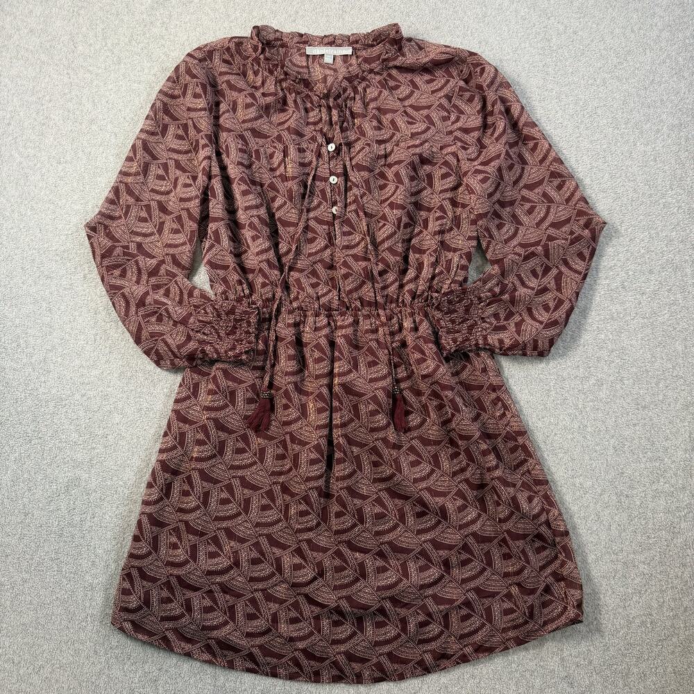 Daniel Rainn Women's Petite Small Maroon Metallic Shirt Dress Elastic Waist